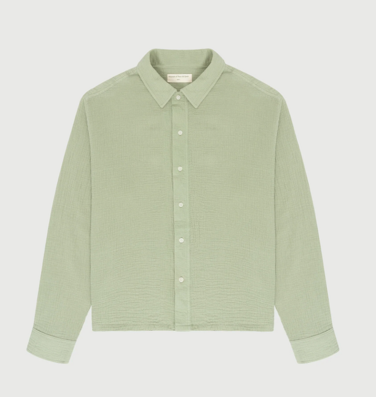 MOPQ Wordmark L/S Button Up- Sage - Gallery Streetwear